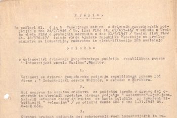 Odločba o ustanovitvi podjetja Industrijski servis Maribor, 30. 12. 1947