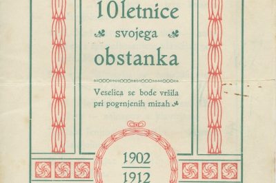 Vabilo na proslavo Izobraževalnega društva v Kranju z izvedbo Pregljeve spevoigre Ribičeva hči (1. stran)