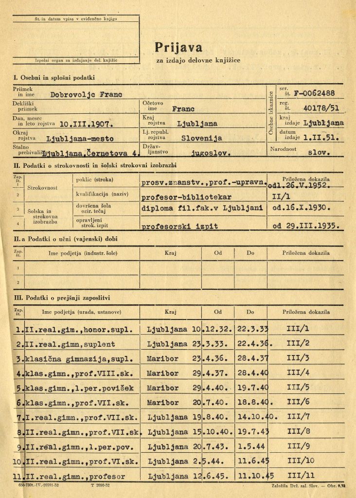 Prijava za izdajo delovne knjižice