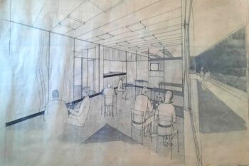 Skica kavarne na nebotičniku