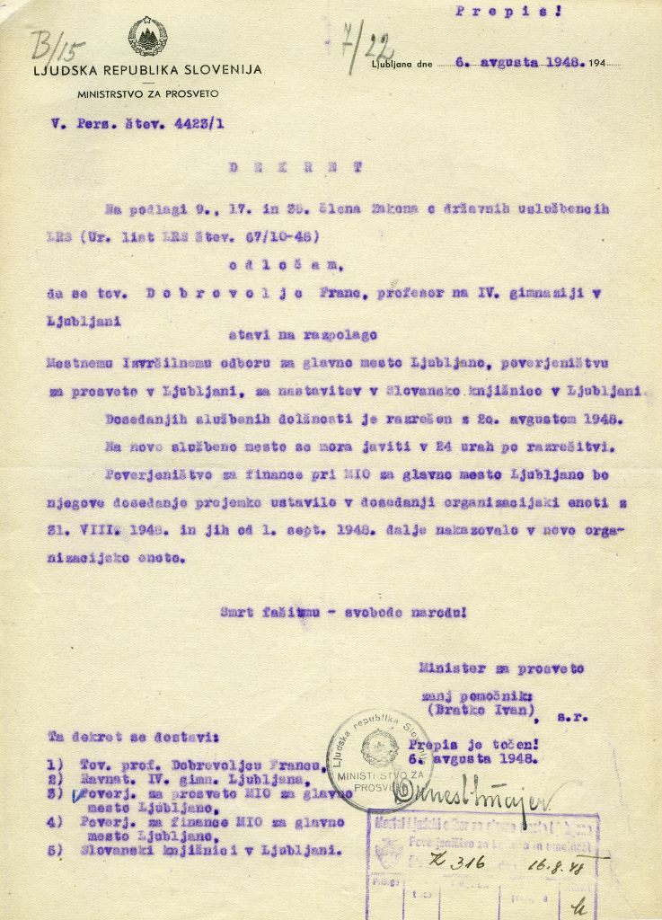 Dekret, Slovanska knjižnica