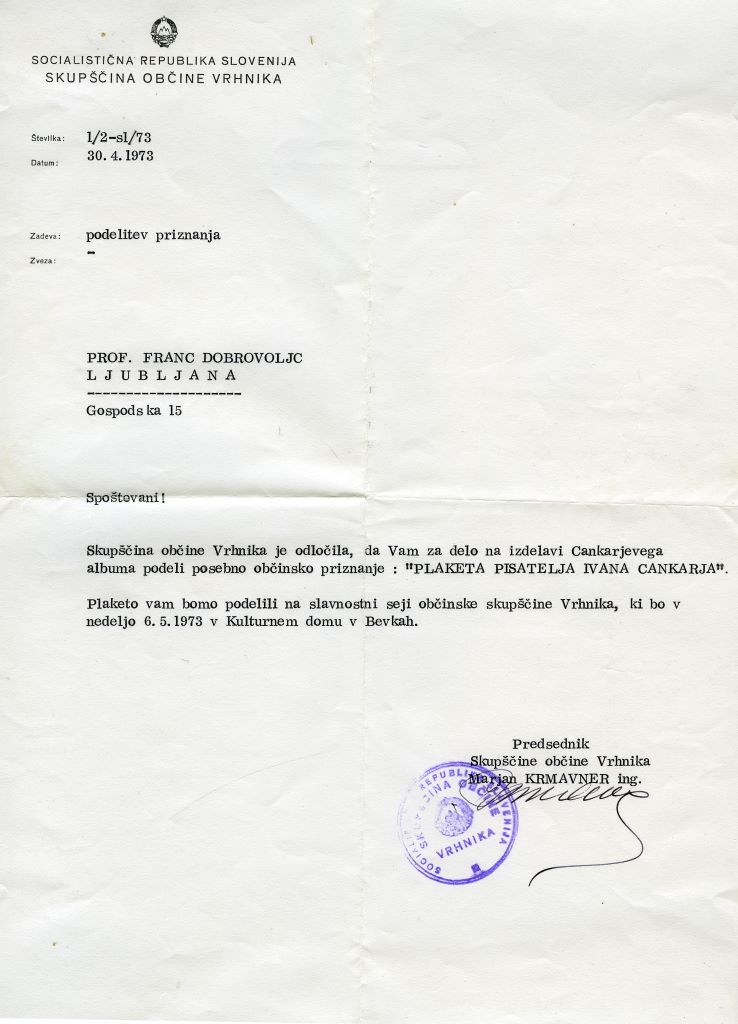 Plaketa pisatelja Ivana Cankarja