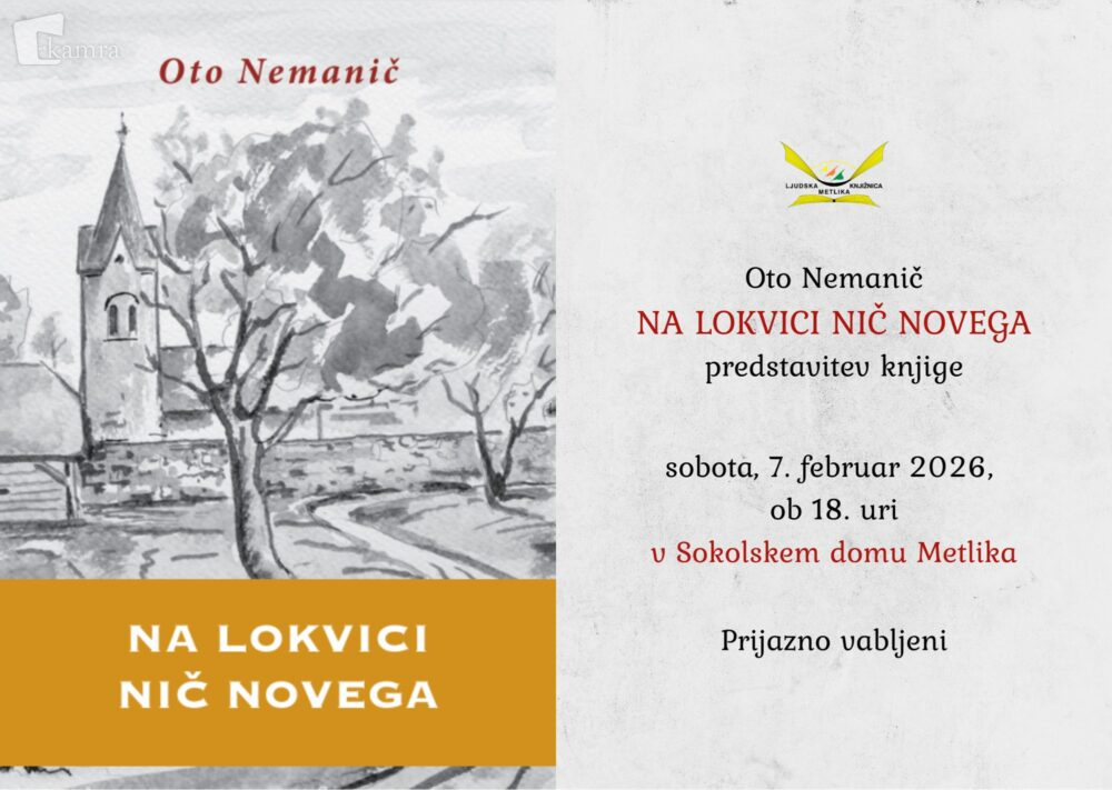 Oto Nemanič, predstavitev knjige Na Lokvici nič novega, v sokolskem domu Metlika, 7. 2. 2026