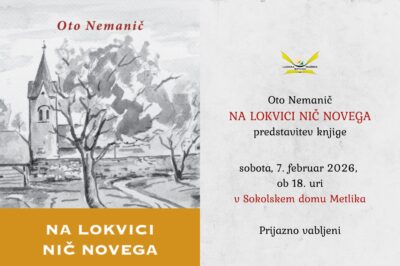Oto Nemanič, predstavitev knjige Na Lokvici nič novega, v sokolskem domu Metlika, 7. 2. 2026