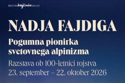 Naslovni plakat razstave Nadja Fajdiga, pogumna pionirka svetovnega alpinizma